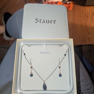 Gold and Blue Teardrop Necklace with Sapphire Accents